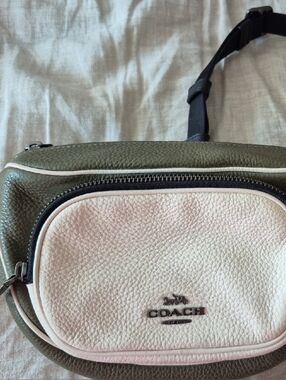 Coach Olive Green and White Pebbled Leather Belt Bag